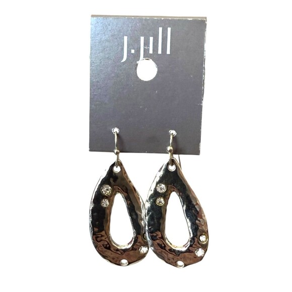 J. Jill Hammered Teardrop Cutout Earrings Silver Tone Crystal Dangle Boho Chic - Picture 4 of 10